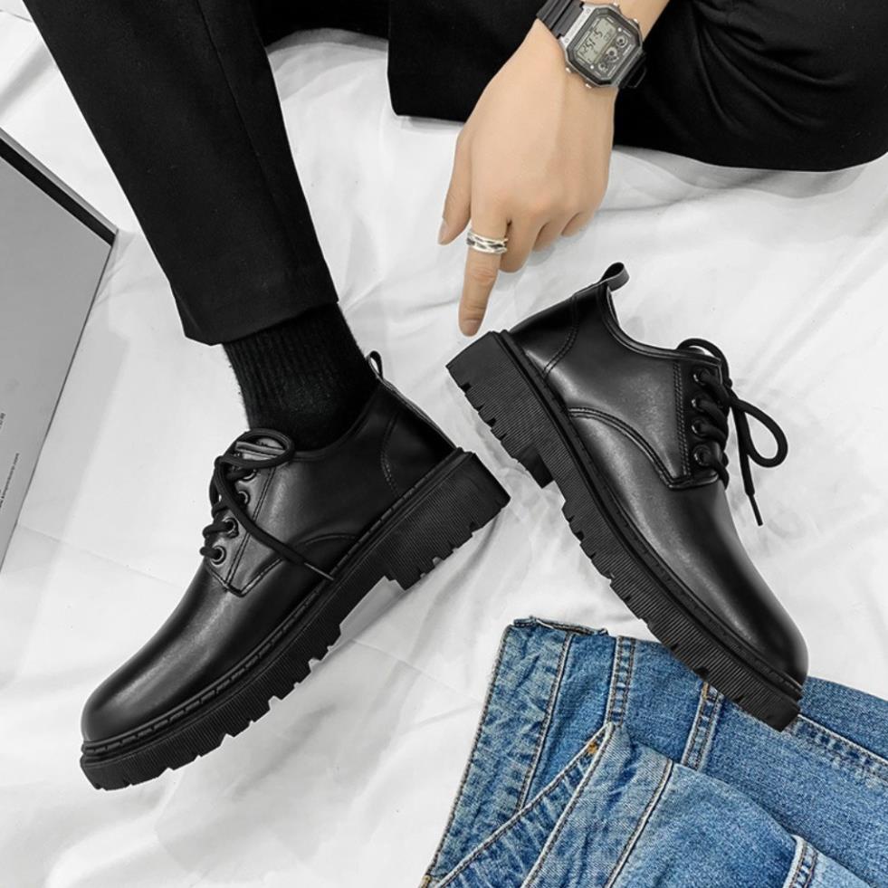 Giày nam cổ thấp, giày dr martens nam, giày da nam, boot cổ thấp tăng chiều cao 5 cm Dr Da trơn New 🏄