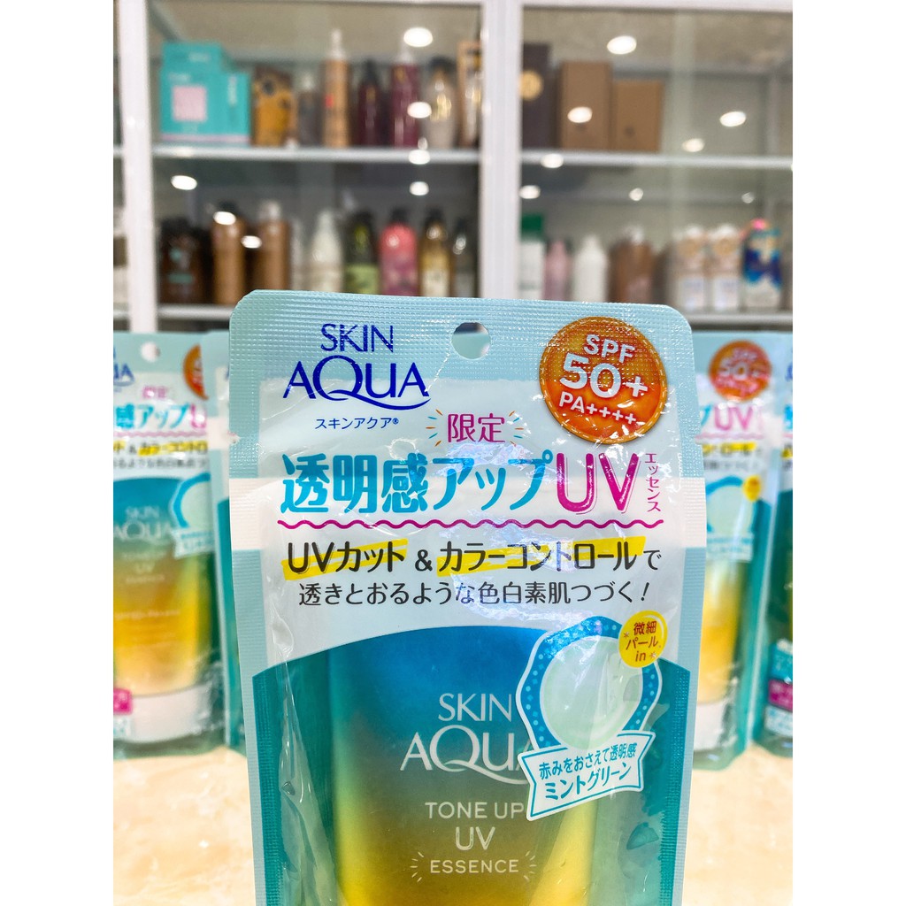 (80g SX Nhật Bản) Kem Chống Nắng Skin Aqua Tone Up UV Essence SPF50+ PA++++ Màu Xanh