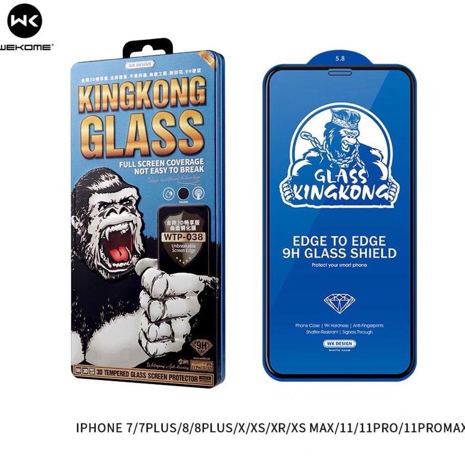 Kính cường lực Kingkong,cường lực iphone,full màn hình,đóng gói hộp sắt,chính hãng Wk có từ 7Plus  -> 13/14Pro/14Promax
