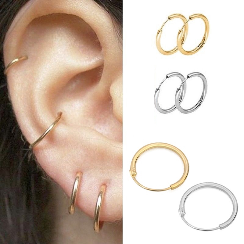 Bộ 3 Đôi Bông Tai Hình Tròn Nhỏ Phong Cách Punk Cổ Điển Hàn Quốc Dành Cho Nữ
