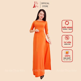 Áo dài trơn lụa Nhật cổ tròn màu cam cà rốt AK27