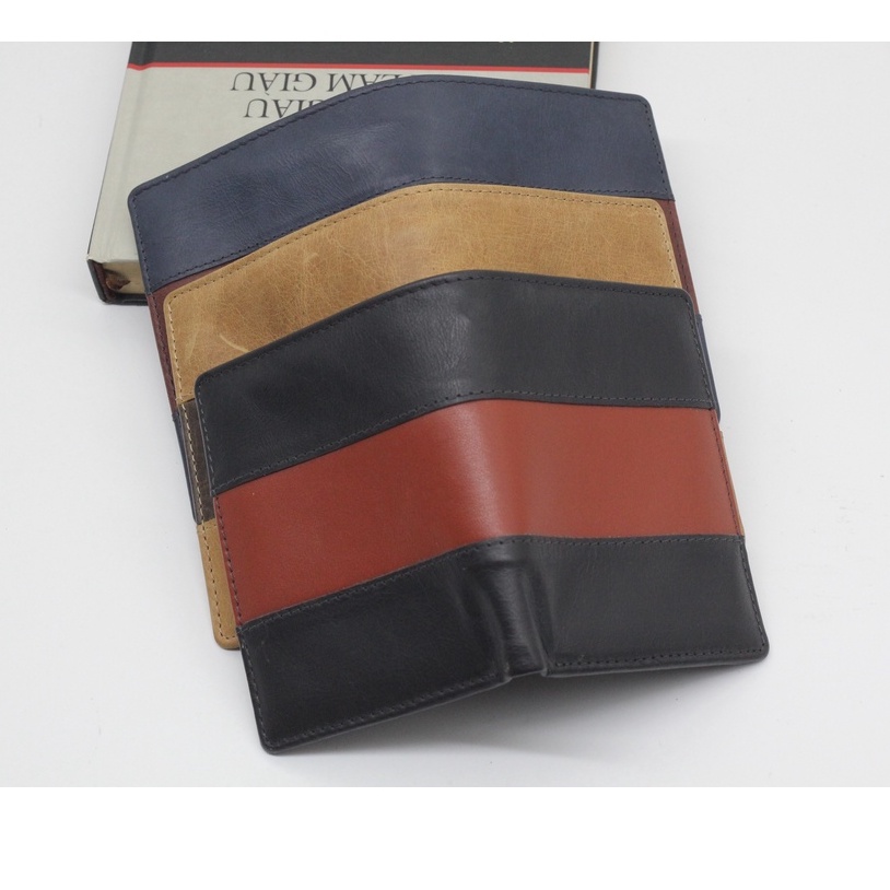 Ví Nam Da Bò Sáp Kiểu Đứng, Bóp Nam Da Thật Phối Sọc Cao Cấp Siêu Mềm Sản Phẩm Được Bảo Hành 12 Tháng