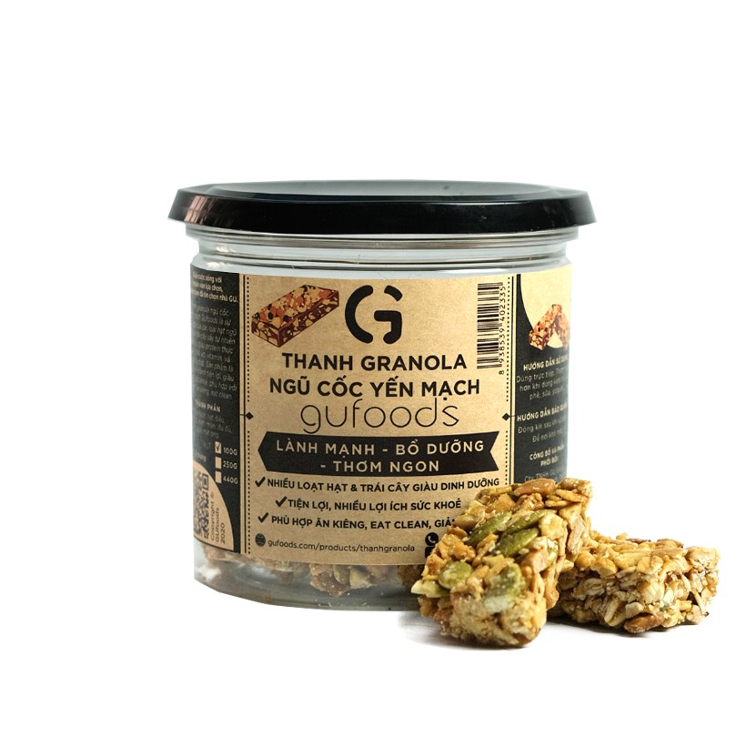 Thanh granola ngũ cốc yến mạch GUfoods - Giàu chất xơ & protein, Lành mạnh, Bổ dưỡng (40g/100g/250g/440g)