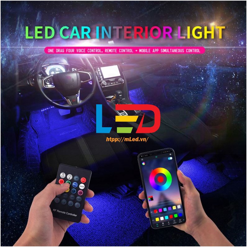 Đèn led cảm ứng gầm ghế ô tô RGB, trang trí nội thất ô tô, điều khiển bằng điện thại, nháy theo nhạc [4 đèn x 12 led]