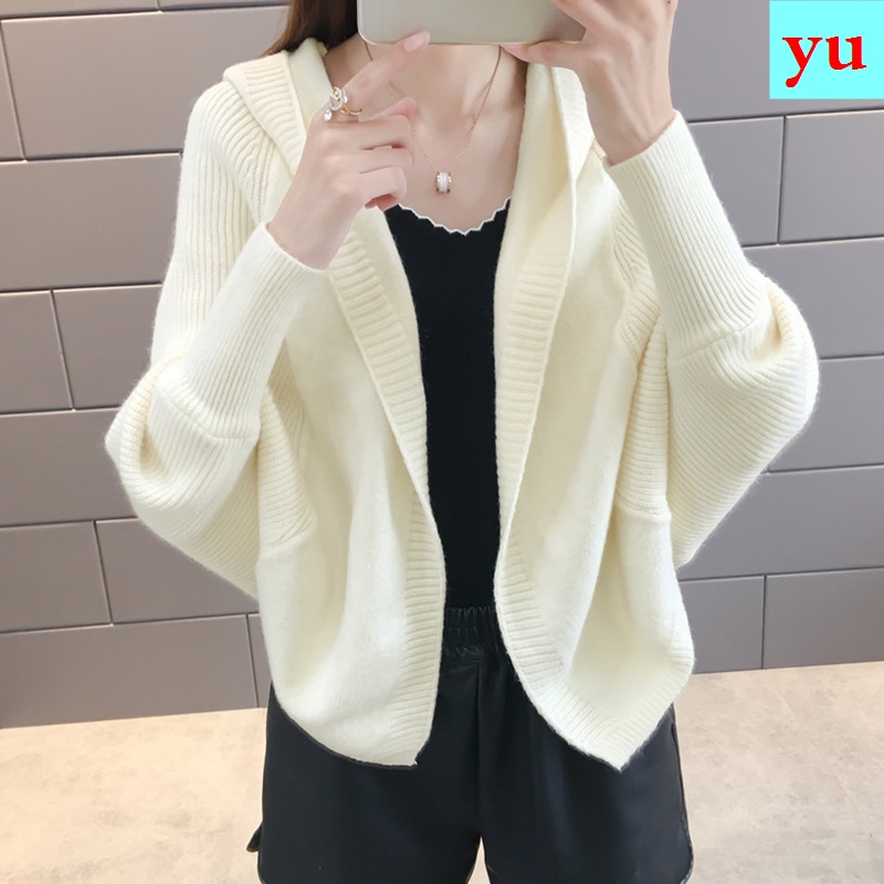 Áo khoác Cardigan dáng ngắn hình cánh dơi thời trang thu đông cho nữ 2021