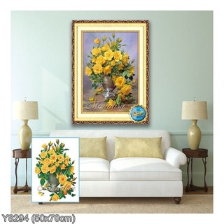 Tranh đính đá Bình hoa hồng vàng nghệ thuật (Y8294) 💥 kích thước 50*70 cm 📌