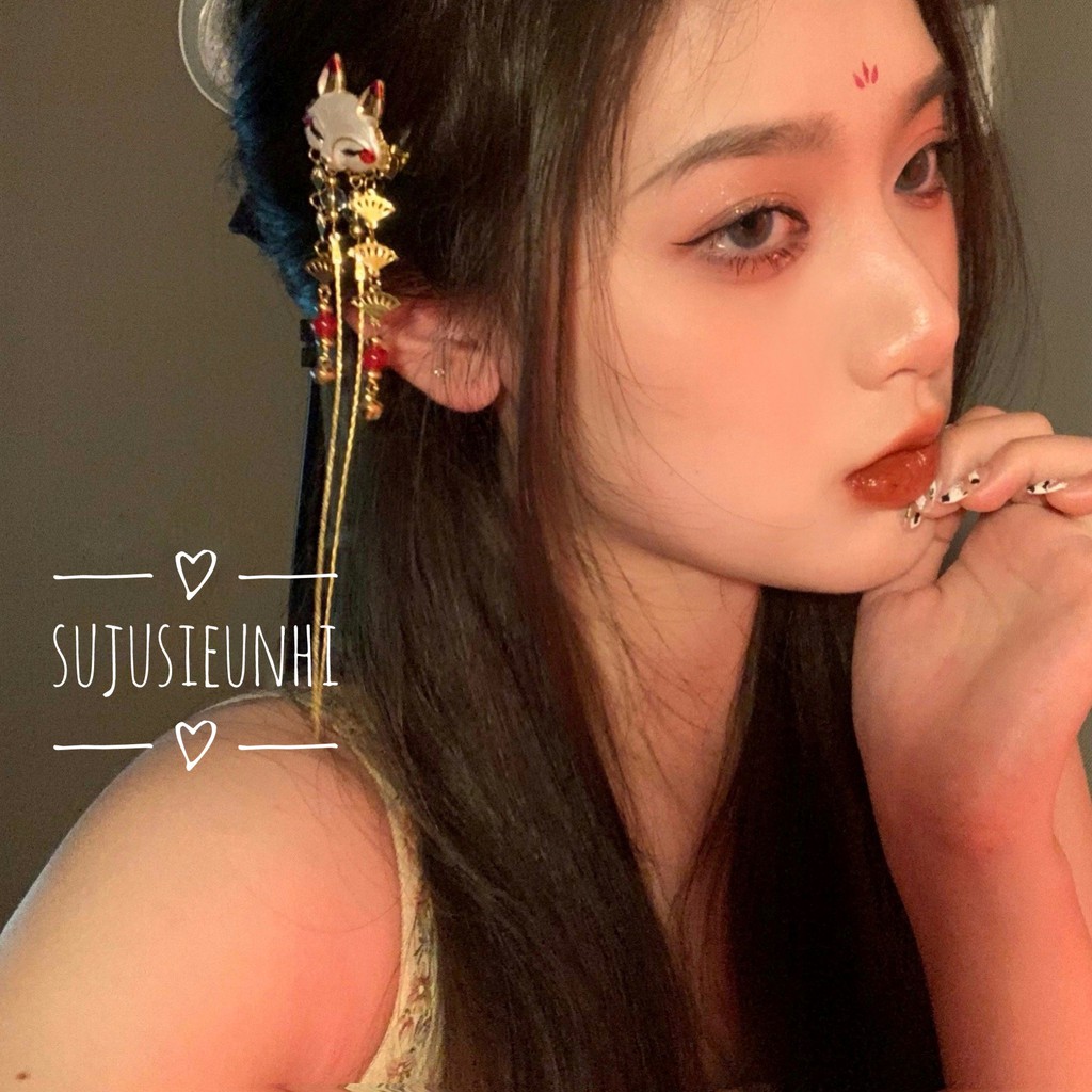 (CÓ VIDEO) Kẹp tóc cổ phong hình hồ ly/cáo và thỏ đính chuông tua rua thả dài hóa trang cosplay nhật bản
