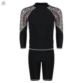 Bộ đồ bơi nam Lan Hạnh thân rời, áo tay dài quần shorts Đen họa tiết 21088-DE104  ྇  ྇