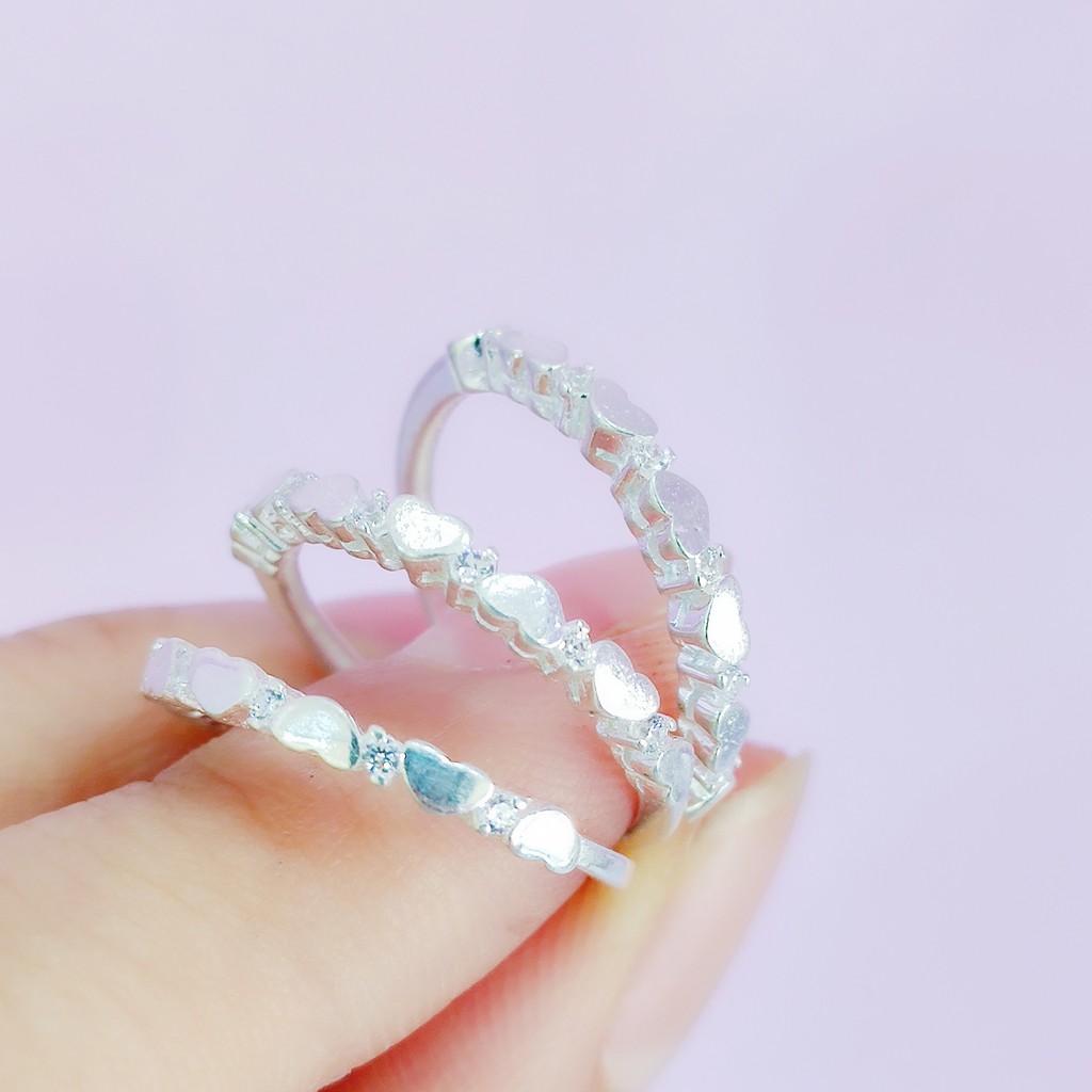 Nhẫn bạc Nhẫn hàng trái tim nhỏ bản dày Van Jewelry V10408