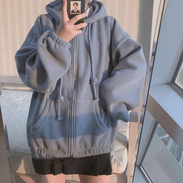 Áo Khoác Nữ Nỉ Có Mũ, Hoodie Trơn Basic Kéo Khóa Có Lót Lông
