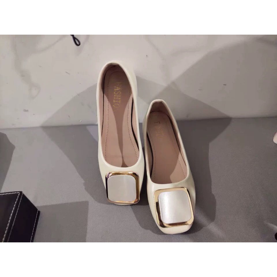 HÀNG CÓ SẴN - Giày búp bê khoá vuông gót vuông 3cm 3 màu công sở da mềm cực êm | BigBuy360 - bigbuy360.vn