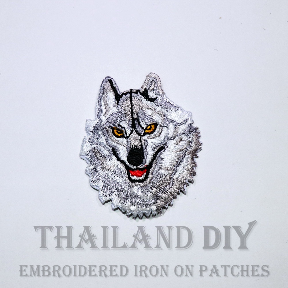 Iron-On Patch Wolf Head Fox Họa tiết động vật Áo khoác thêu DIY màu xám