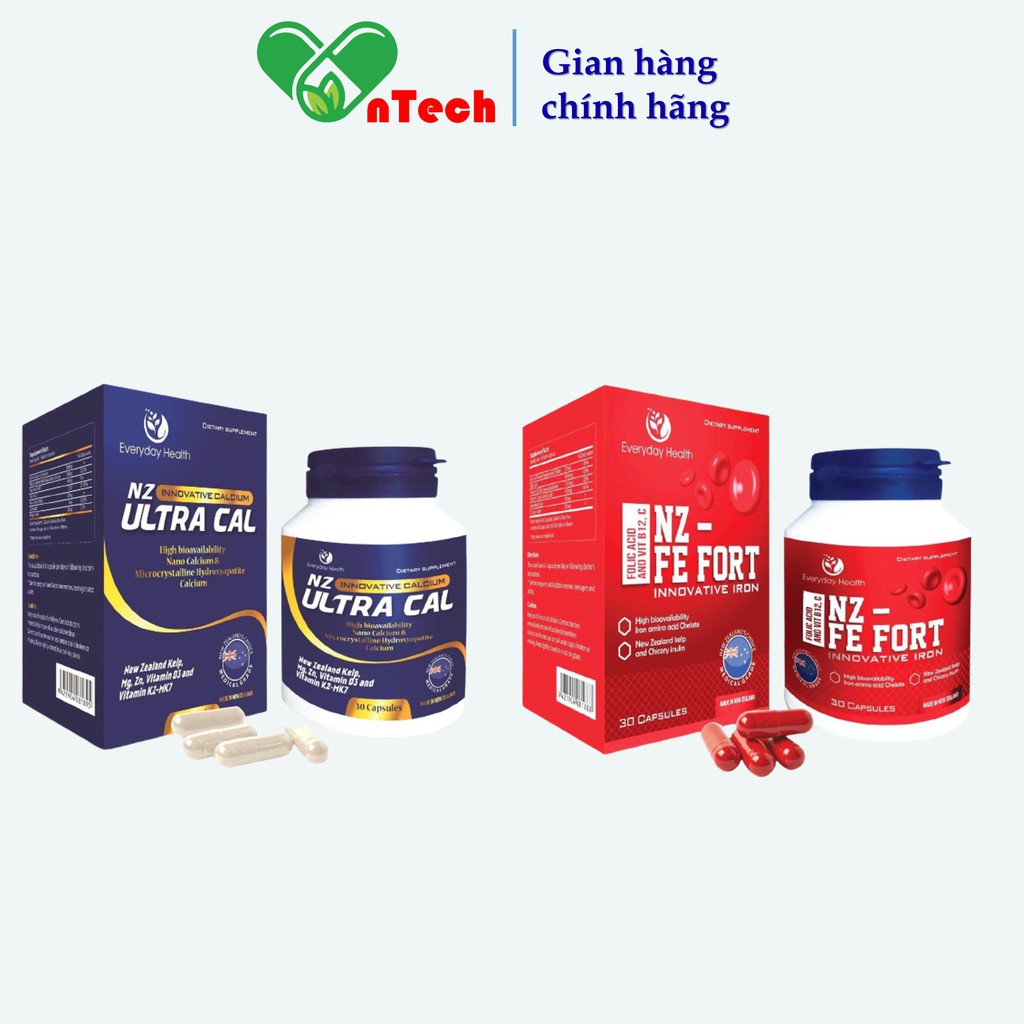 Combo Viên uống Everyday Health NZ - FE FORT + Everyday Health NZ - Ultra Cal bổ sung sắt và canxi hữu cơ