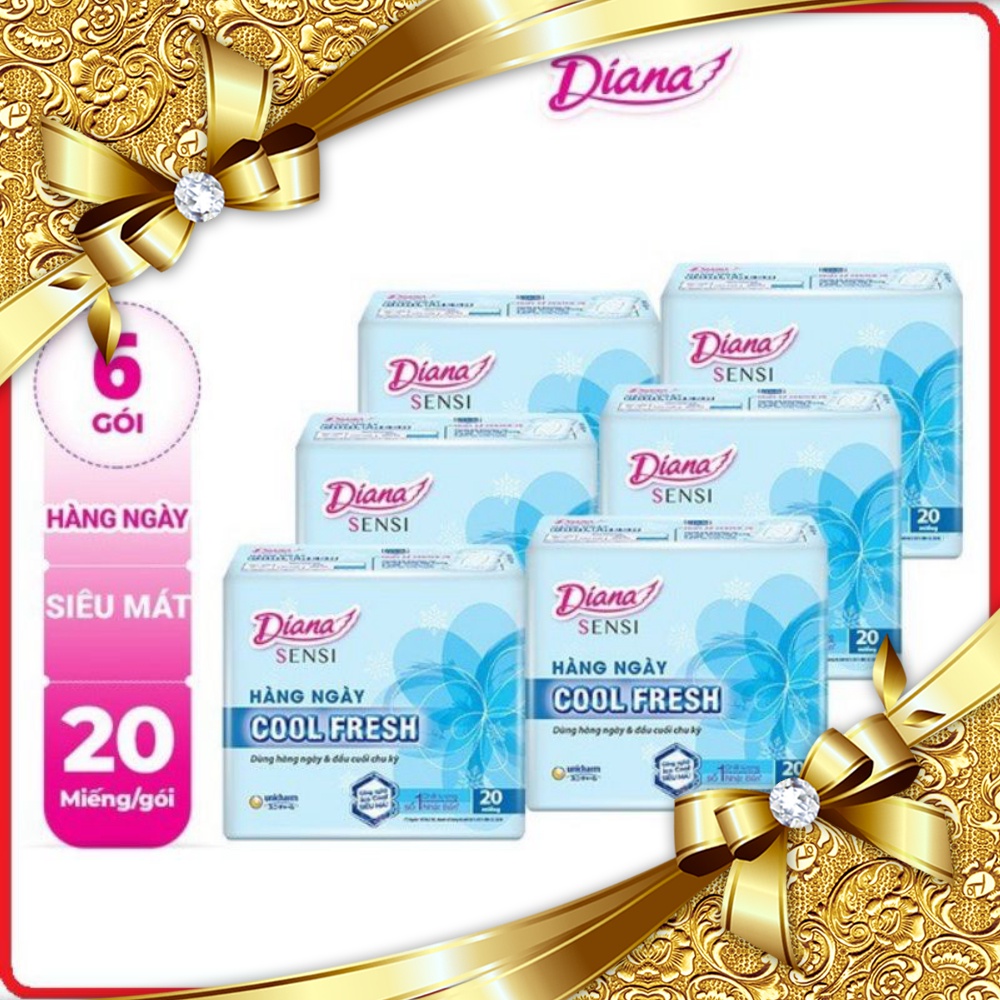Bộ 6 gói Băng vệ sinh Diana HẰNG NGÀY Sensi Cool Fresh gói - 20 miếng