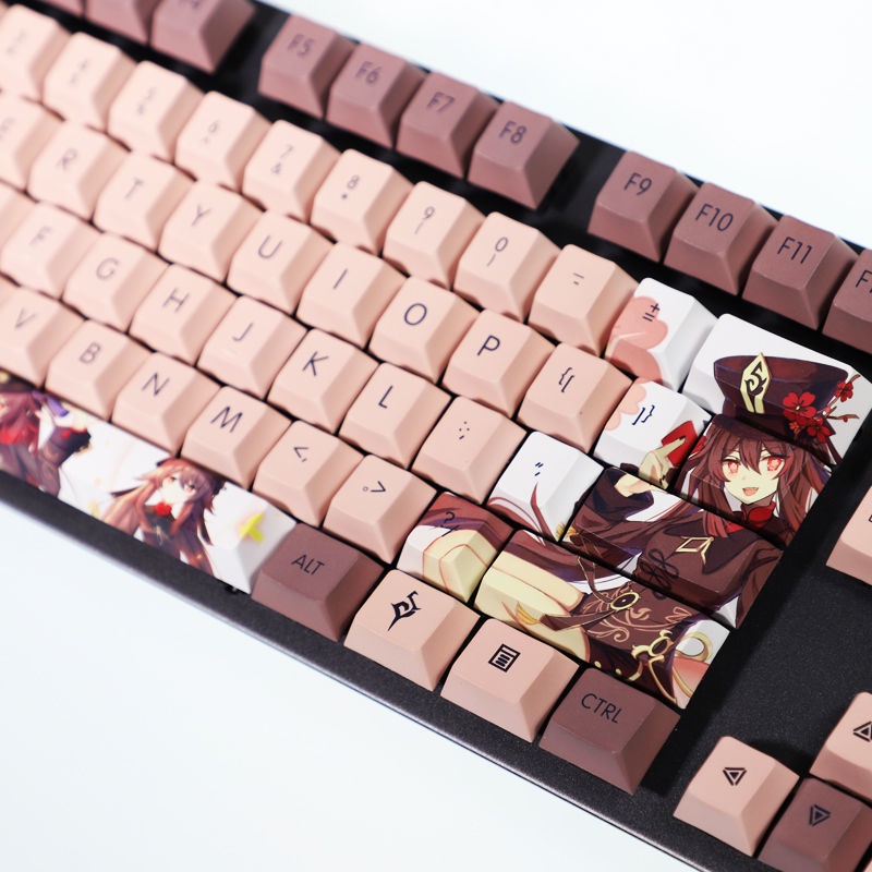 Genshin Impact Keycap Hu Tao Chocolate Chủ đề Anime Trò chơi trực tuyến PBT Thuốc nhuộm Thăng hoa Bàn phím cơ Keycap 108 Phím