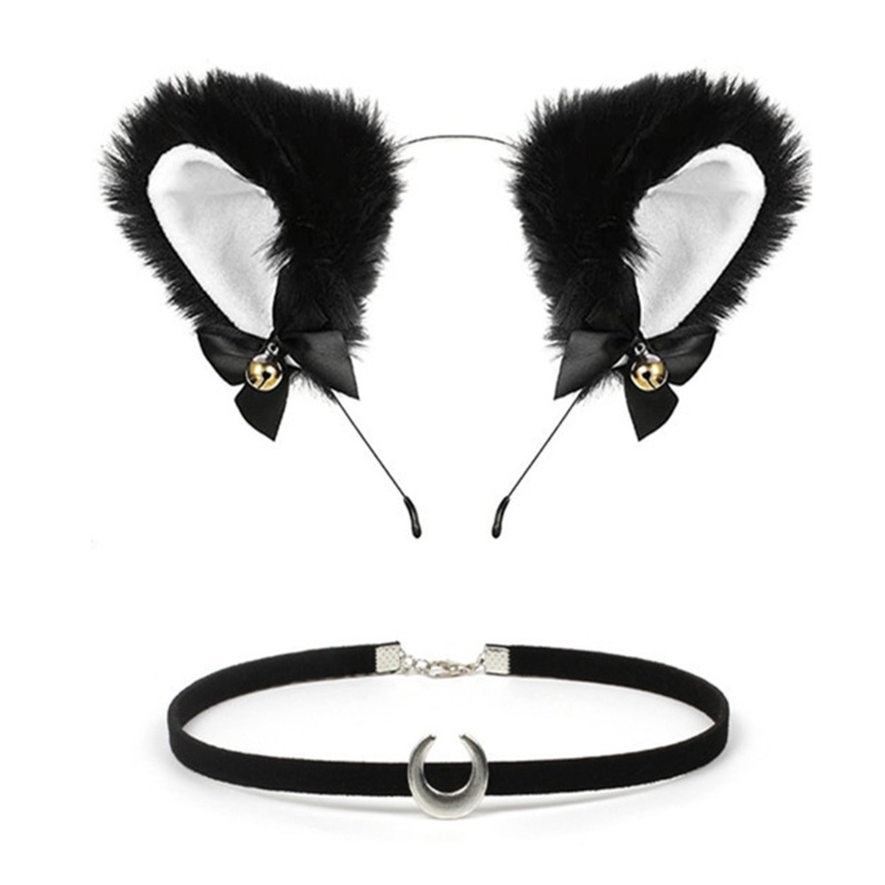 Bộ Vòng Cổ Choker Tai Mèo Bằng Lông Nhung Gợi Cảm