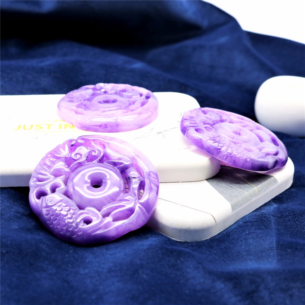 Ngọc bội resin họa tiết tròn 50*50mm nguyên liệu làm trâm làm trang sức cổ trang việt phục