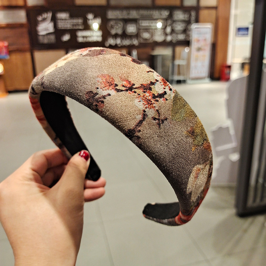 Korean Velvet Plaid Printing Headband Wide-brimmed Fashion Retro Hairband Woman Hair Accessories