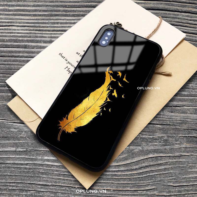 ỐP IPHONE - Ốp Lưng kính Tráng Gương In Hình Lông Vũ độc đáo cho IPHONE 6 đến 14promax - k283
