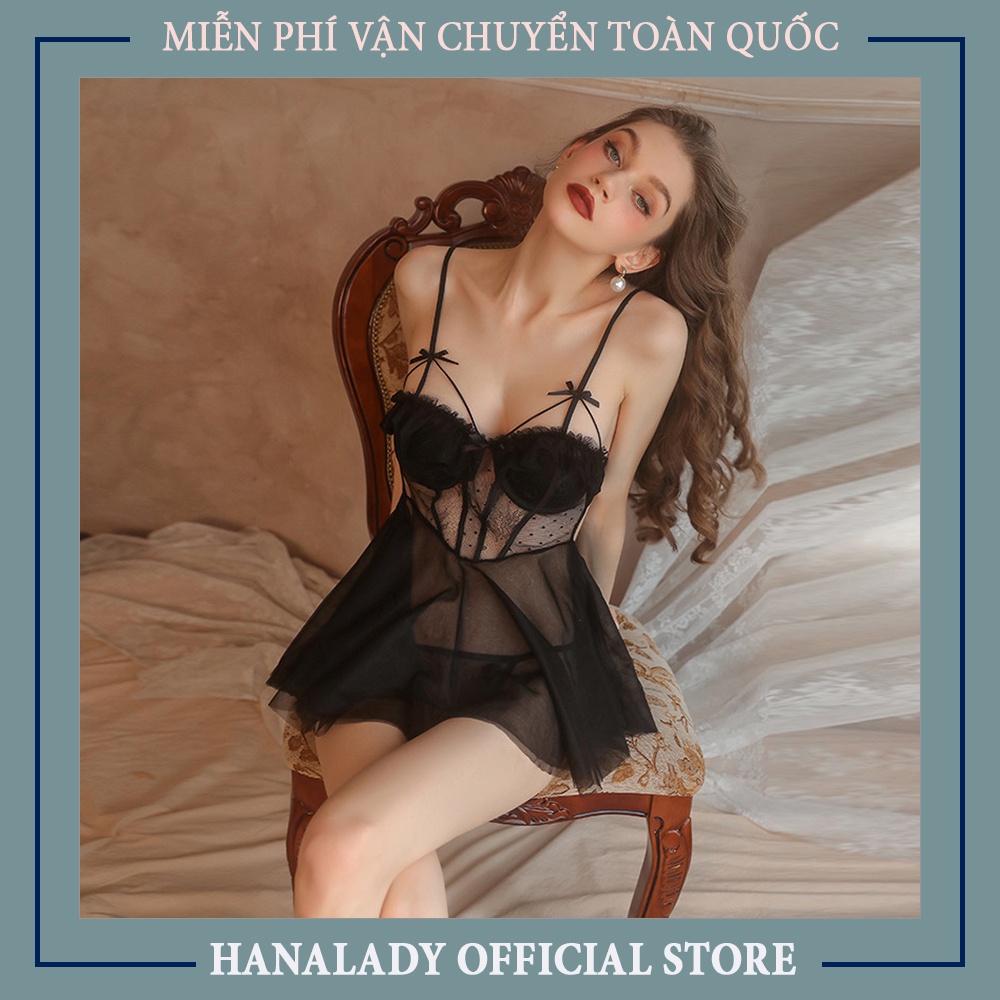 Váy ngủ xuyên thấu sexy đầm ngủ chấm bi quyến rũ phối mút ngực độc lạ V511