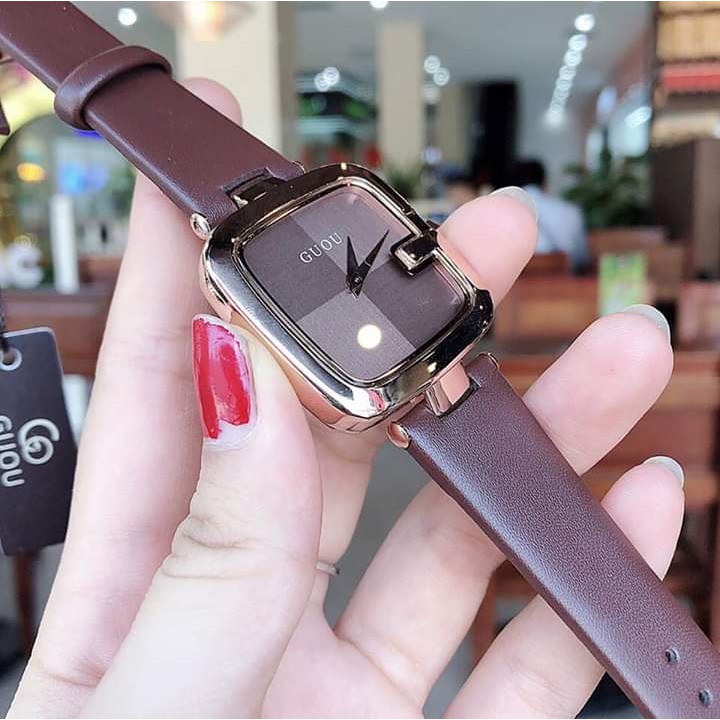 Đồng hồ nữ dây da cao cấp mặt vuông huyền thoại chính hãng Guou G8109 đẹp đẳng cấp - Đồng hồ nữ xinh