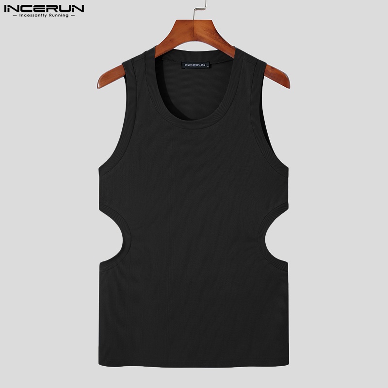 Áo kiểu INCERUN sát nách cổ tròn thiết kế khoét lỗ 3 màu sắc tùy chọn thời trang mùa hè dành cho nam
