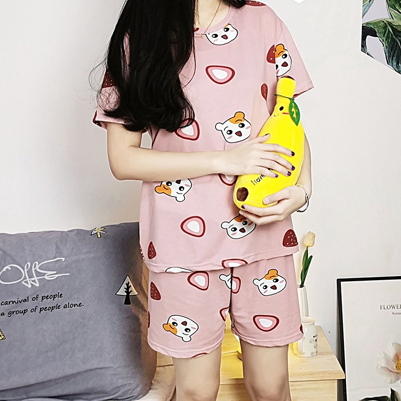 xiaohan korea loose short sleeve sleepwear women's pajama sets motif female cute cartoon print large size thin nightwear | BigBuy360 - bigbuy360.vn