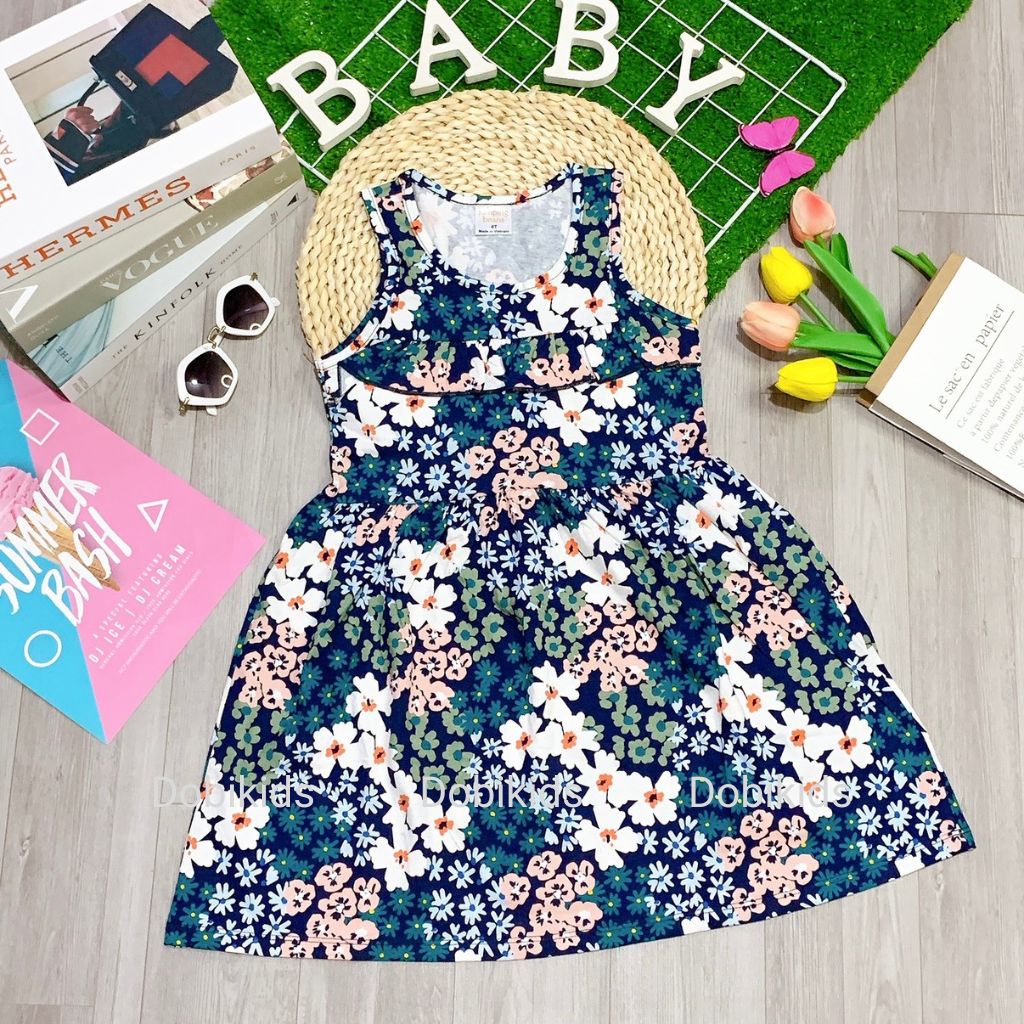 Váy Bé Gái  Đầm Thun Cho Bé Cotton xuất dư xịn siêu mềm mát co giãn họa tiết xinh xắn