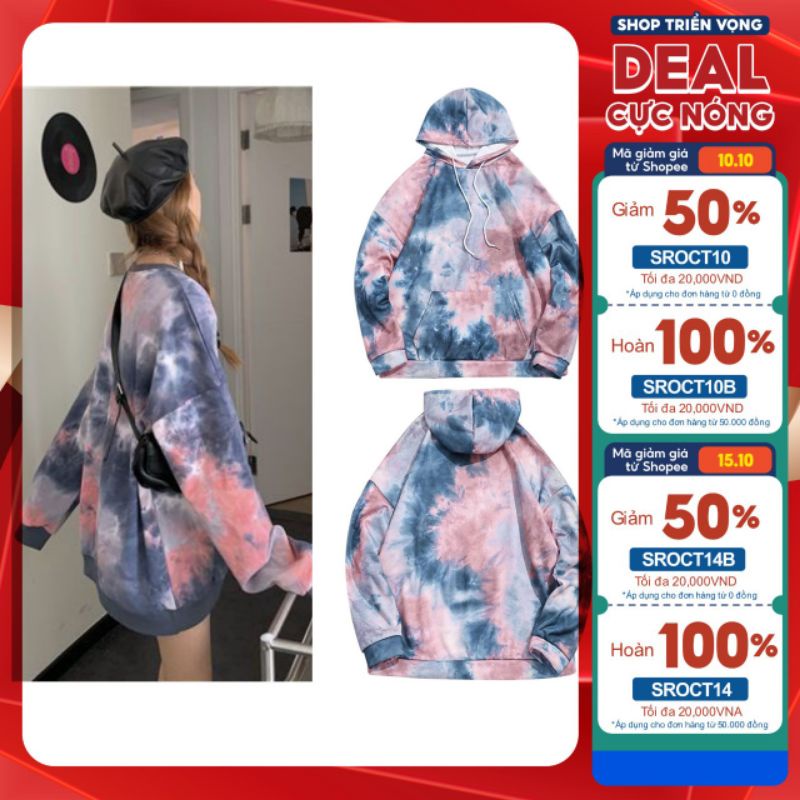 Áo hoodies nỉ phối màu loang dài tay cá tính cho nam và nữ cotton unisex ulzzang