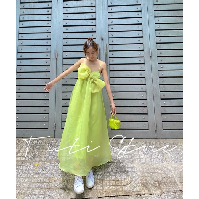Đầm 2 dây nơ ngực SUNNY DRESS xanh cốm