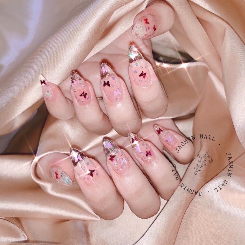 NAIL BOX móng thiết kế sẵn trong veo ẩn bướm phản quang