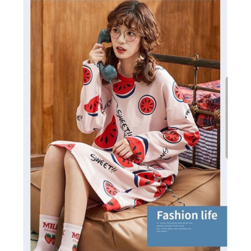 váy ngủ cotton dài tay