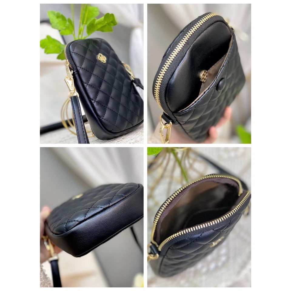 Túi đeo chéo nữ mini đựng điện thoại da PU màu đen vân dập nổi thời trang 3001