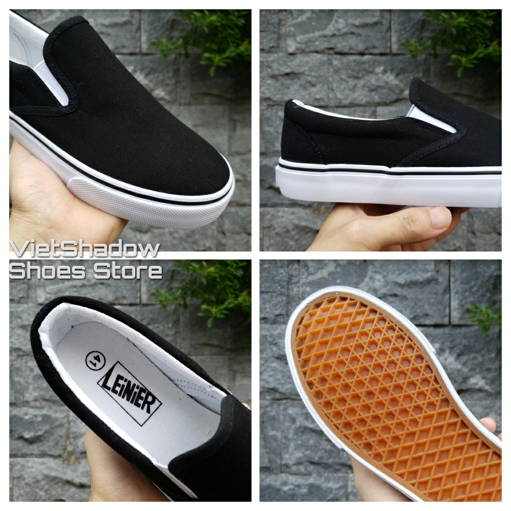 Slip on nam - Giày lười vải nam LEiNiER - Chất liệu vải bố 3 màu (đen), (trắng) và (đen tuyền) - Mã SP 228