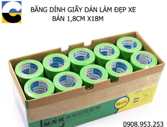 Băng dính giấy sơn ô tô xe hơi không để lại keo nhiều size - cả lốc 4 đến 7 cuộn