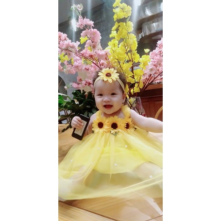 Đầm bé váy, Váy công chúa tutu dễ thương cho bé - hoa hướng dương+ Ảnh thật