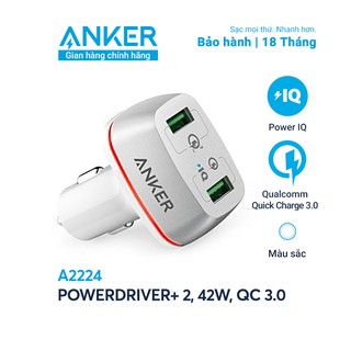 Sạc ô tô anker powerdrive+ 2 cổng 1 qc 3.0 và 1 qc 2.0 với piq 42w - a2224