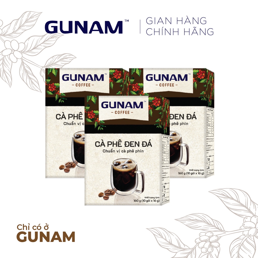 Combo 3 hộp cà phê hòa tan GUNAM đen đá cà phê (hộp 10 gói x 16g)
