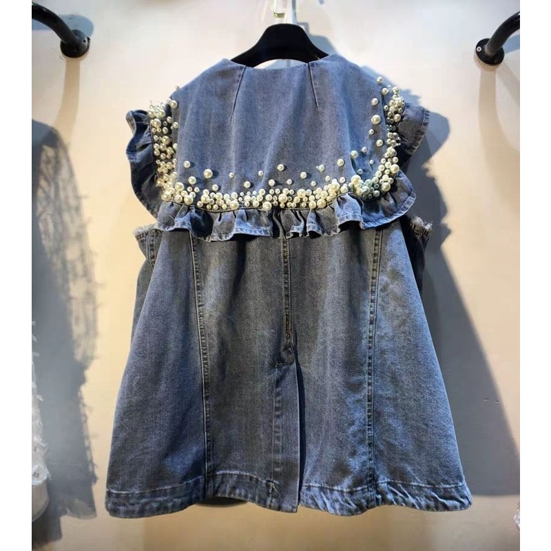 Áo KhoáC Denim Cổ BúP Bê ĐíNh HạT Phong CáCh HàN QuốC MớI