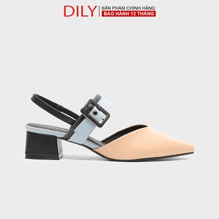 Giày Cao Gót DILY Phối Dây Thời Trang Gót Vuông Cao 3cm Màu Xanh_AA0184