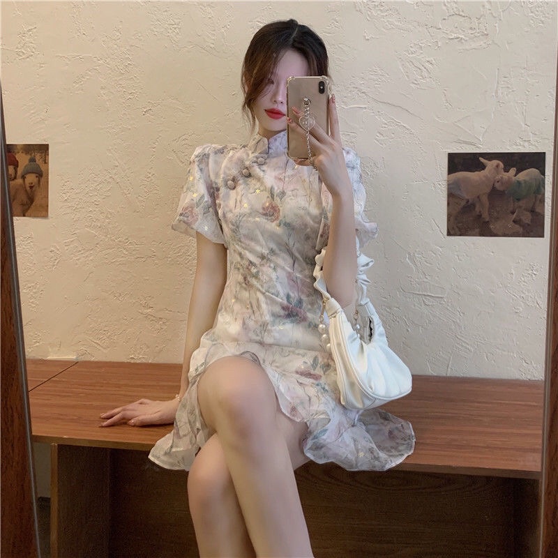 Đầm sườn xám voan phong cách Trung Hoa