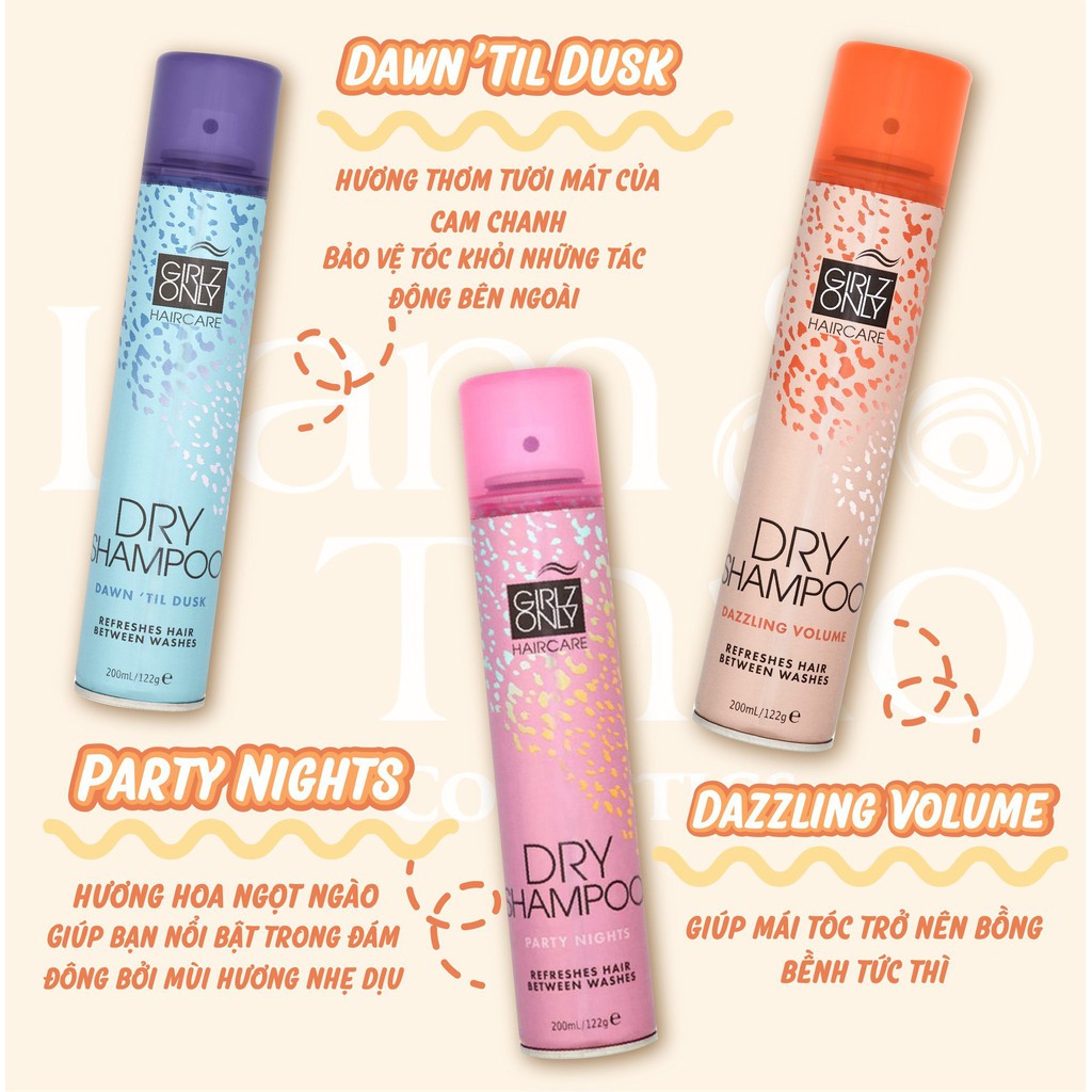 Dầu Gội Khô Girlz Only màu cam Dazzling Volume Làm Phồng Tóc 200ml ttshop