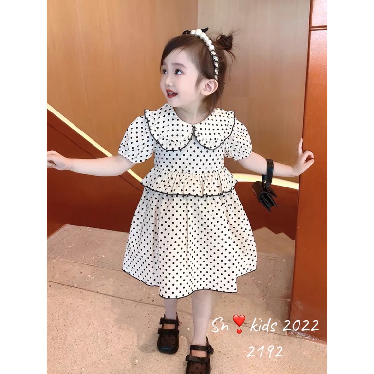 Váy chấm bi nhỏ viền đen bé gái