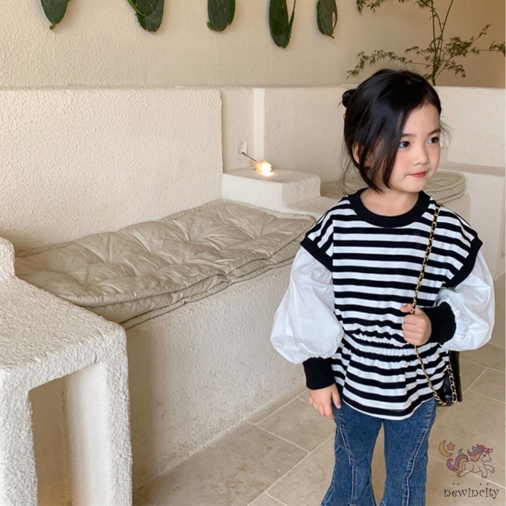 Áo Sweater Tay Dài Kẻ Sọc Thời Trang Hàn Quốc Cho Bé Gái