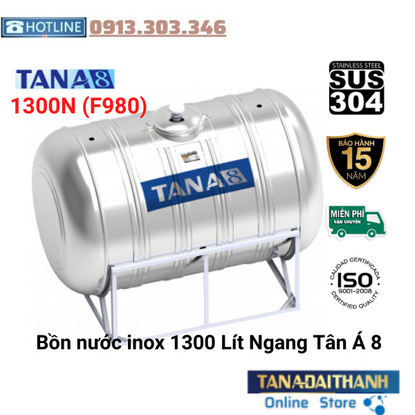 Bồn Nước Inox Tân Á 8 Cao cấp Ngang 1300L (F980), bảo hành 15 năm, Tân Á Đại Thành online