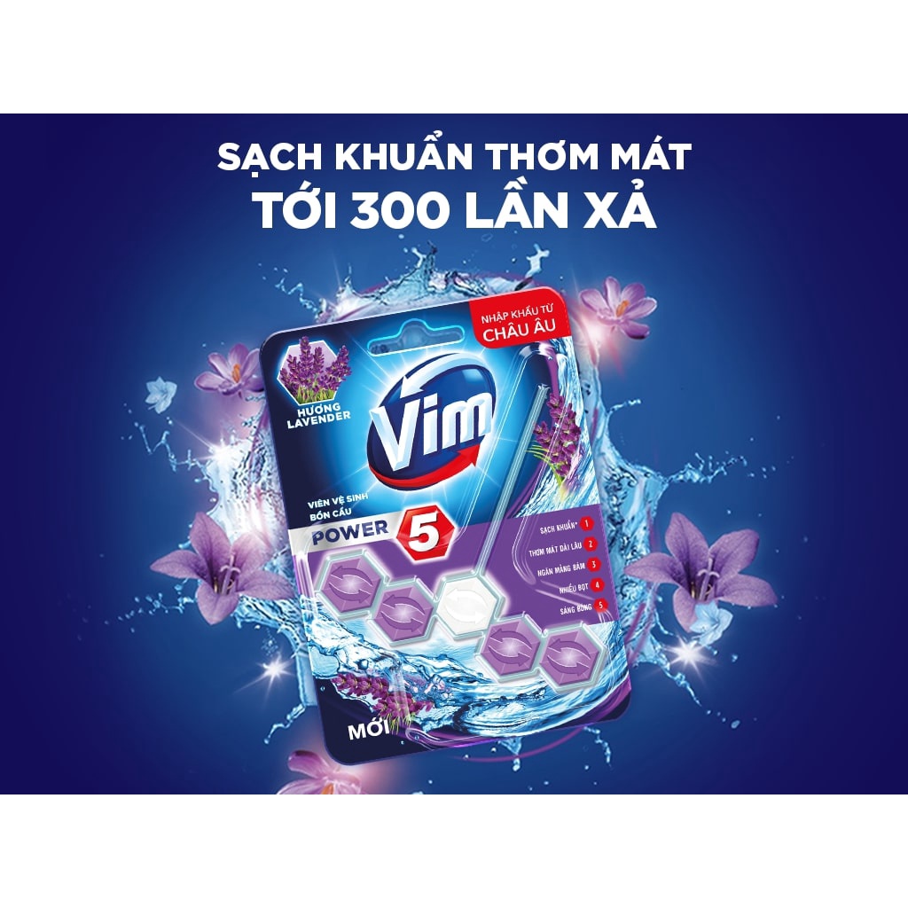 Thùng 9 vỉ Viên treo bồn cầu VIM POWER 5 sạch khuẩn thơm mát 55g/viên