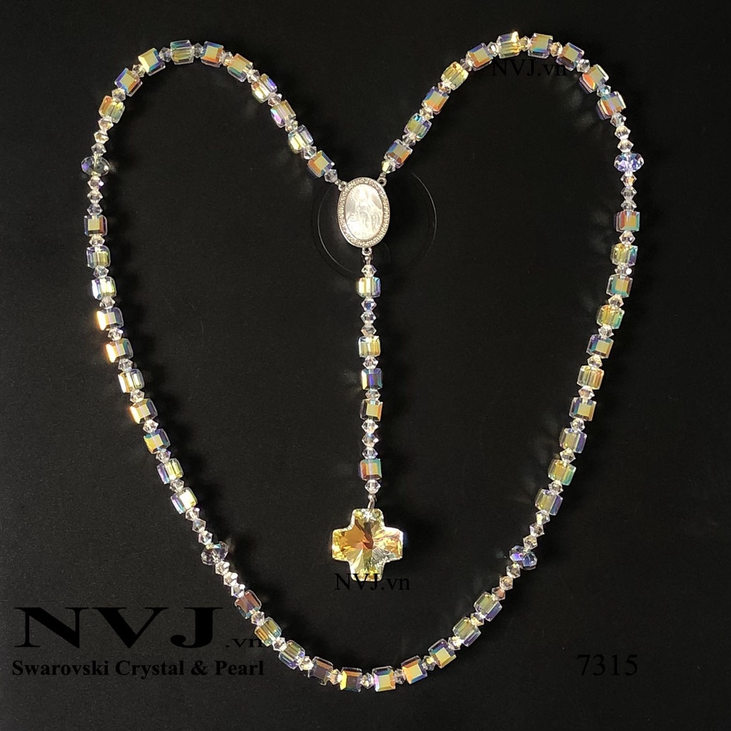 Chuỗi mân côi hạt vuông 6li pha lê Swarovski cao cấp lấp lánh sang trọng, trang sức công giáo