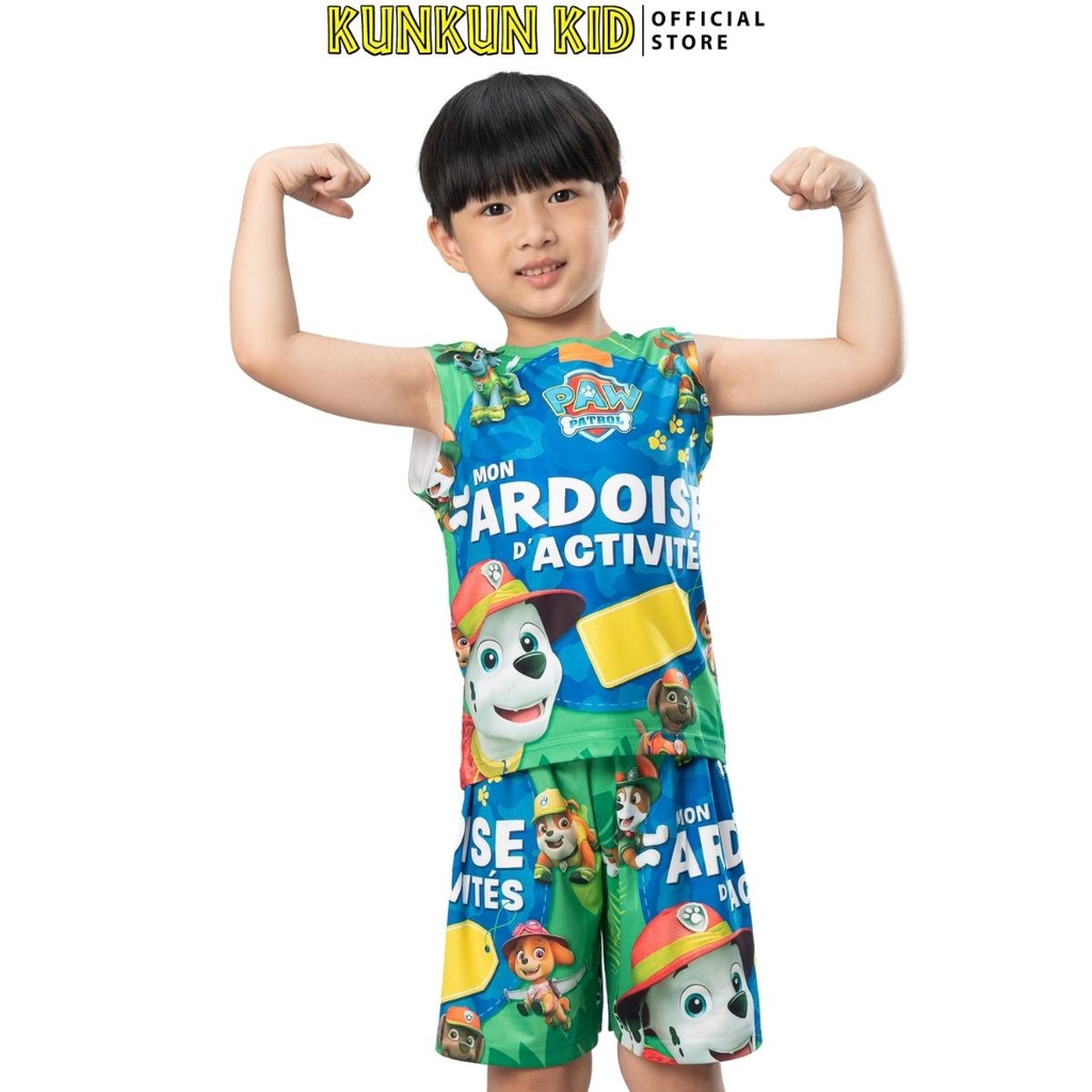 Quần áo bé trai thun lạnh in 3d hoạt hình đội chú chó cứu hộ Kunkun Kid BL652
