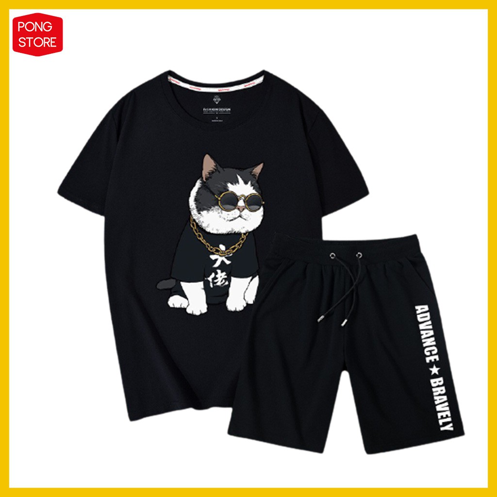 Bộ Hè Nam Mèo Đeo Kính - Đồ bộ thể thao nam Chất Thun Co Giãn Cao Cấp pongshop | BigBuy360 - bigbuy360.vn