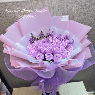 Bó hoa sáp 50 bông mix baby tone tím . tặng kèm vương miệng và thiệp